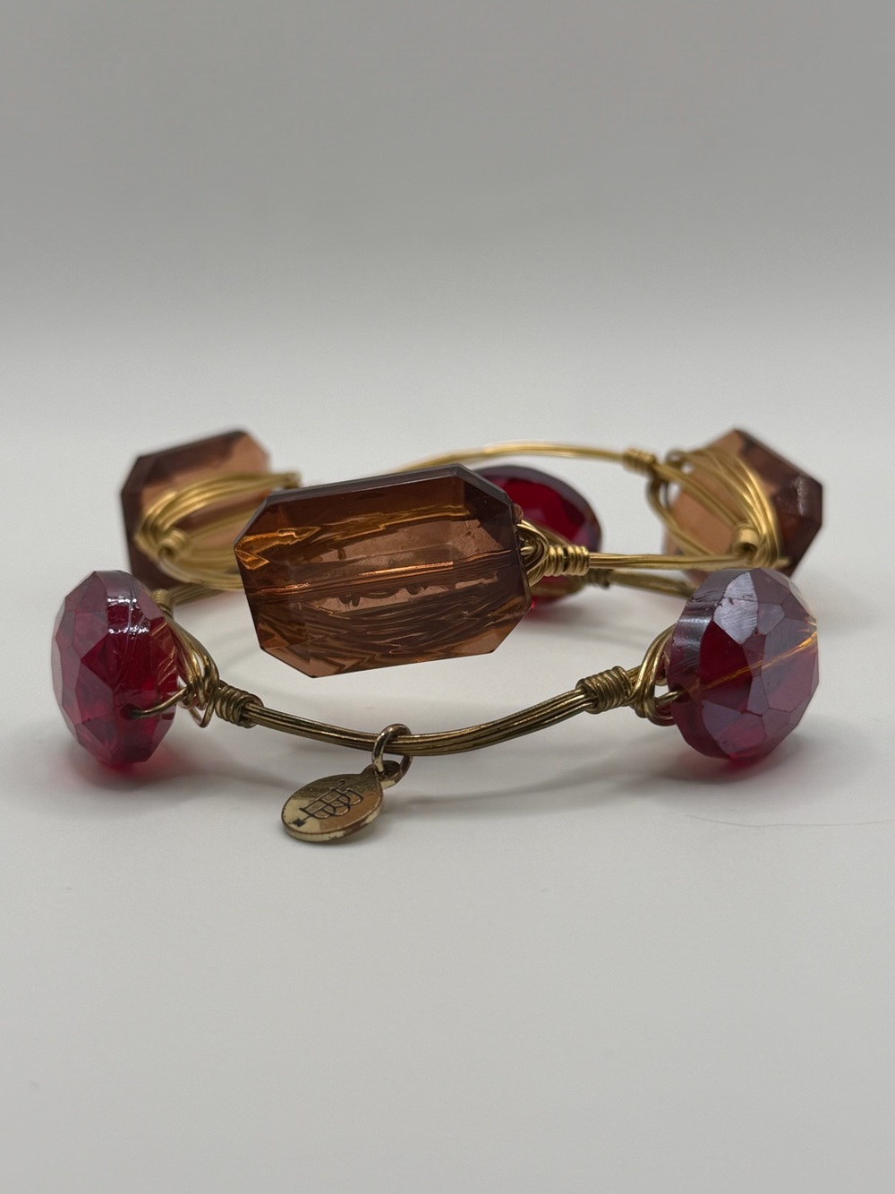 Bourbon and Bowties Wire Wrapped Triple Stone Bracelets, Set of Two